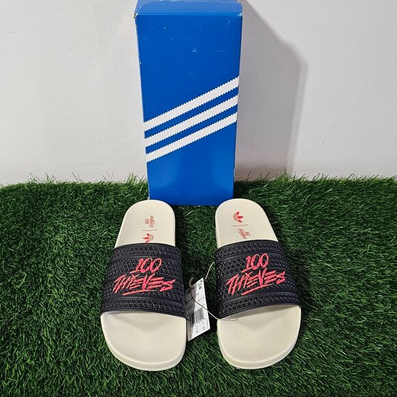 Adidas x 100 Thieves Adilette - Core Black / Red - Men\'s Size 12 - JR9152